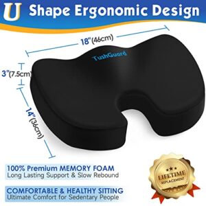 TushGuard Seat Cushion for Office Chair Memory Foam Non-Slip Desk Chair Cushion Back, Coccyx, Sciatica, Tailbone Pain Relief Butt Pillow for Office Chair, Car, Wheelchair, Black