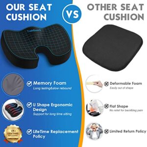 TushGuard Seat Cushion for Office Chair Memory Foam Non-Slip Desk Chair Cushion Back, Coccyx, Sciatica, Tailbone Pain Relief Butt Pillow for Office Chair, Car, Wheelchair, Black