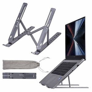 arae laptop stand for desk, adjustable ergonomic portable aluminum laptop holder, foldable computer stand 7 angles anti-slip laptop riser compatible with 9-15.6 inch laptops, gray