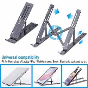 Arae Laptop Stand for Desk, Adjustable Ergonomic Portable Aluminum Laptop Holder, Foldable Computer Stand 7 Angles Anti-Slip Laptop Riser Compatible with 9-15.6 inch Laptops, Gray