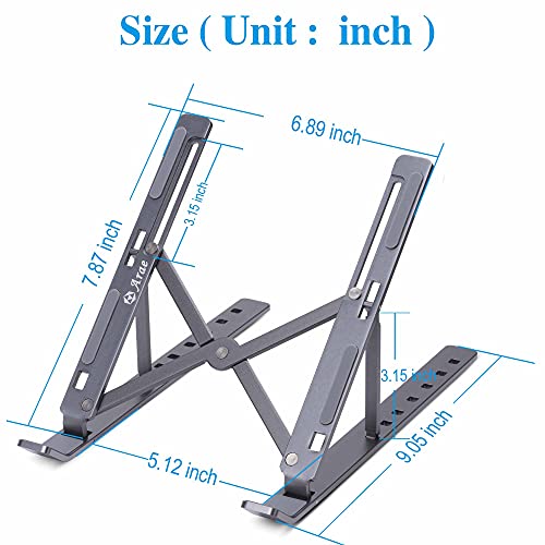 Arae Laptop Stand for Desk, Adjustable Ergonomic Portable Aluminum Laptop Holder, Foldable Computer Stand 7 Angles Anti-Slip Laptop Riser Compatible with 9-15.6 inch Laptops, Gray