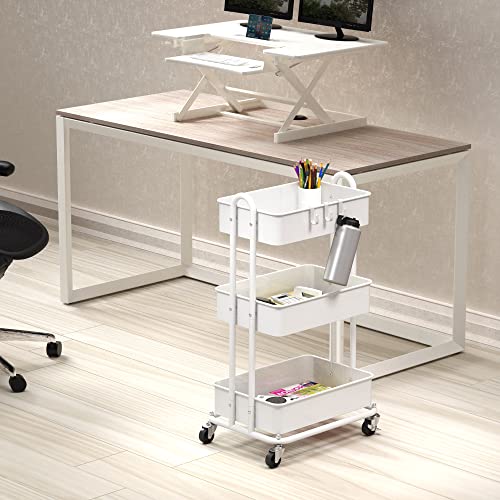 SimpleHouseware Heavy Duty 3-Tier Metal Utility Rolling Cart, White