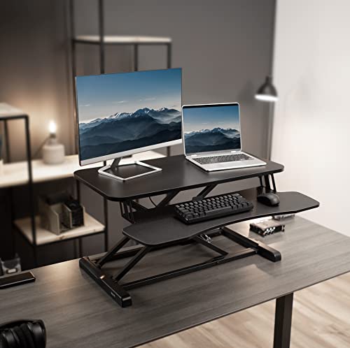 VIVO 32 inch Desk Converter, Height Adjustable Riser, Sit to Stand Dual Monitor and Laptop Workstation with Wide Keyboard Tray, Black, DESK-V000K, 32"
