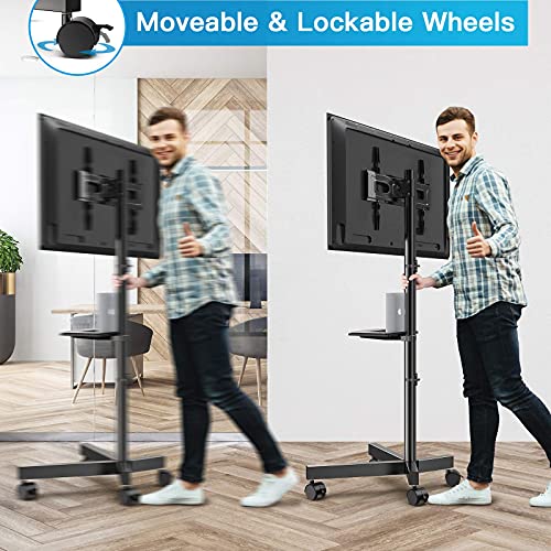 PERLESMITH Mobile TV Stand for 23-60 Inch LCD LED Flat/Curved Panel Screen TVs, Tilt TV Cart Max VESA 400x400 Portable TV Stand with Laptop Shelf Rolling Floor TV Stand Holds up to 88Lbs (PSTVMC06)