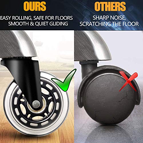 Office Chair Caster Wheels, Rubber Chair Casters Replacement, 3 Inch Heavy-Duty Computer Gaming Desk Caster Wheels Smooth & Safe Rolling for All Floors Including Hardwood and Carpet, Set of 5