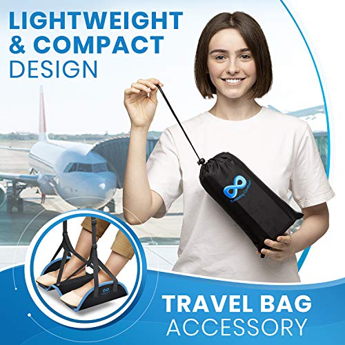 Everlasting Comfort Airplane Footrest - Ergonomic Adjustable Foot and Heel Hammock - Memory Foam Portable Air Plane Flying Travel Foot Rest - Long Airplane Flight Accessories for Feet (Black)