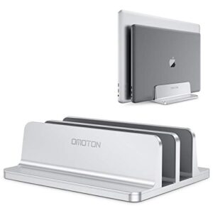 omoton [updated dock version] vertical laptop stand, double desktop stand holder with adjustable dock (up to 17.3 inch), fits all macbook/surface/samsung/hp/dell/chrome book (silver)