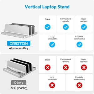 OMOTON [Updated Dock Version] Vertical Laptop Stand, Double Desktop Stand Holder with Adjustable Dock (Up to 17.3 inch), Fits All MacBook/Surface/Samsung/HP/Dell/Chrome Book (Silver)