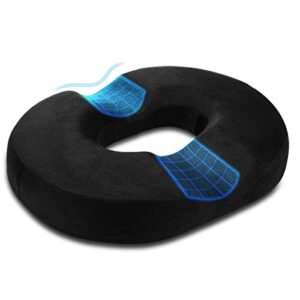 emoobin donut pillow hemorrhoid tailbone cushion – orthopedic pain relief pillow for pregnancy, coccyx, bed sores, post natal, sciatica,18 inches black