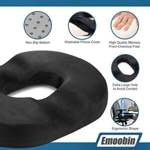 Emoobin Donut Pillow Hemorrhoid Tailbone Cushion - Orthopedic Pain Relief Pillow for Pregnancy, Coccyx, Bed Sores, Post Natal, Sciatica,18 Inches Black