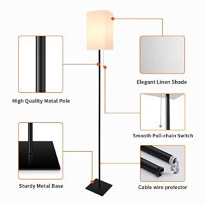 FIGDIFOR Floor Lamp, Floor Lamps for Living Room, Modern Standing Lamp Tall Lamp with Square Linen Shade, Simple Design Floor Lamp for Bedroom, Office, Kids Room, Reading Room, Bulb Included, Black