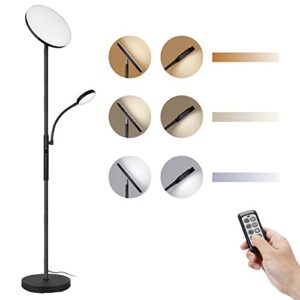 Dimunt Floor Lamp LED Floor Lamps for Living Room Bright Lighting, 27W/2000LM Main Light and 7W/350LM Side Reading Lamp, Adjustable 3 Colors 3000K/4500K/6000K Tall Lamp with Remote & Touch Control