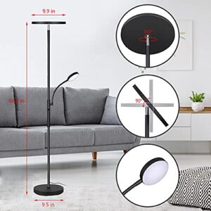 Dimunt Floor Lamp LED Floor Lamps for Living Room Bright Lighting, 27W/2000LM Main Light and 7W/350LM Side Reading Lamp, Adjustable 3 Colors 3000K/4500K/6000K Tall Lamp with Remote & Touch Control