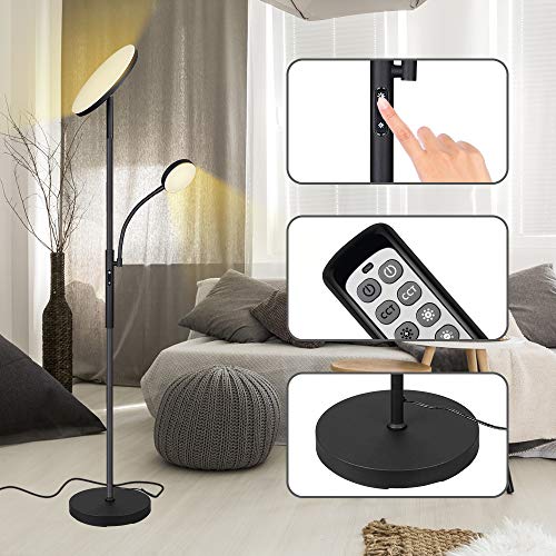 Dimunt Floor Lamp LED Floor Lamps for Living Room Bright Lighting, 27W/2000LM Main Light and 7W/350LM Side Reading Lamp, Adjustable 3 Colors 3000K/4500K/6000K Tall Lamp with Remote & Touch Control