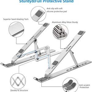 Laptop Stand, Laptop Holder Riser Computer Stand, Adjustable Aluminum Foldable Portable Notebook Stand, Compatible with MacBook Air Pro, HP, Lenovo, Dell, More 10-15.6” Laptops and Tablets (Silver)