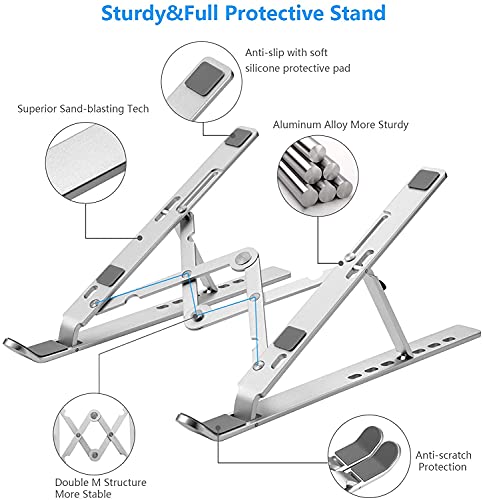 Laptop Stand, Laptop Holder Riser Computer Stand, Adjustable Aluminum Foldable Portable Notebook Stand, Compatible with MacBook Air Pro, HP, Lenovo, Dell, More 10-15.6” Laptops and Tablets (Silver)