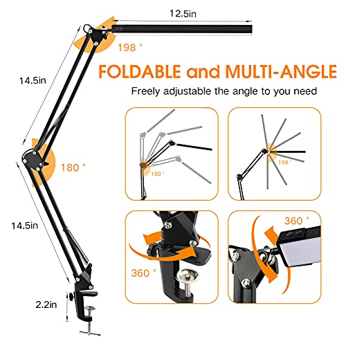 ENOCH LED Desk Lamp, 14W Eye-Caring Metal Swing Arm Desk Lamp with Clamp, 3 Modes, 30 Brightness Dimmable Clamp Desk Light with Memory Function/USB Adapter, Architect Table Desk Lamps for Home Office