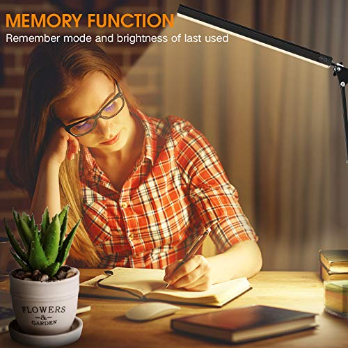 ENOCH LED Desk Lamp, 14W Eye-Caring Metal Swing Arm Desk Lamp with Clamp, 3 Modes, 30 Brightness Dimmable Clamp Desk Light with Memory Function/USB Adapter, Architect Table Desk Lamps for Home Office