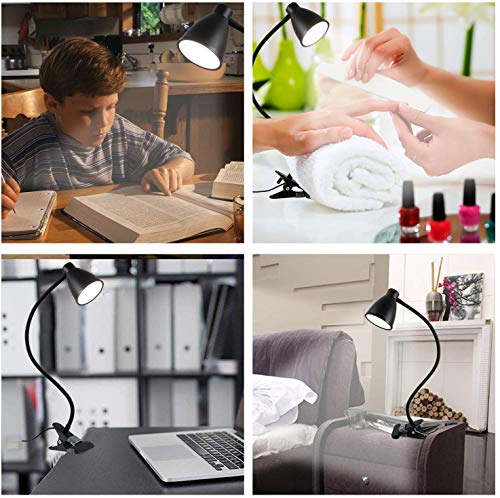 BOHON Desk Lamp 3 Color Modes 10 Brightness Dimmer Reading Light 10W 38 LED Clamp Lamp with Auto Off Timer 360° Flexible Gooseneck Clip on Light for Bed Bedside, AC Adapter Include