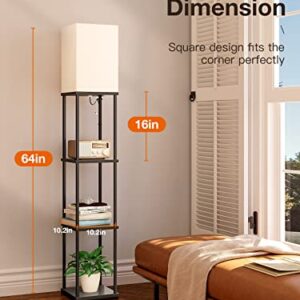 addlon LED Modern Shelf Floor Lamp with 3CCT LED Bulb and White Lamp Shade - Display Floor Lamps with Shelves for Living Room, Bedroom and Office - Black