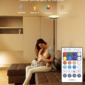 Smart RGB Floor Lamp Works with Alexa Google Home, WiFi Remote Modern Tall Standing Light, Super Bright 2000LM Color Changing & Dimmable Sky Torchiere LED Floor Lamp for Living Room, Bedroom (Black)