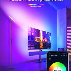 Smart RGB Floor Lamp Works with Alexa Google Home, WiFi Remote Modern Tall Standing Light, Super Bright 2000LM Color Changing & Dimmable Sky Torchiere LED Floor Lamp for Living Room, Bedroom (Black)