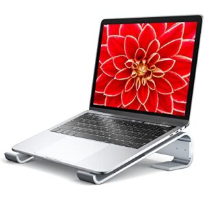 soqool laptop stand for desk, computer stand riser for desk,ventilated ergonomic aluminum notebook stand compatible with macbook air pro dell xps hp 11 14 15.6 17.3 inch silver work from home