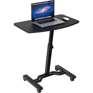 shw height adjustable mobile laptop stand desk rolling cart, height adjustable from 28” to 33”, black