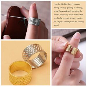 8 Pcs Sewing Thimble + 30 Pcs Sewing Needles, Finger Protector Fingertip Thimble Adjustable Metal Bronze Sewing Thimble Rings and Leather Coin Thimble for Needlework, Hand Embroidery Craft