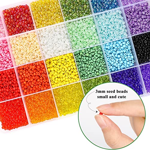 DICOBD Craft Beads Kit 10800pcs 3mm Glass Seed Beads and 1200pcs Letter Beads for Friendship Bracelets Jewelry Making Necklaces and Key Chains with 2 Rolls of Cord