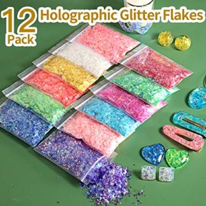 41PCS Resin Supplies Kit, LEOBRO Extra Fine Glitter for Resin, Resin Glitter Flakes Sequins, Foil Flakes, Mixing Stick &Tweezers, Craft Glitter for Resin Crafts, Nail Art, Jewelry Tumbler Making