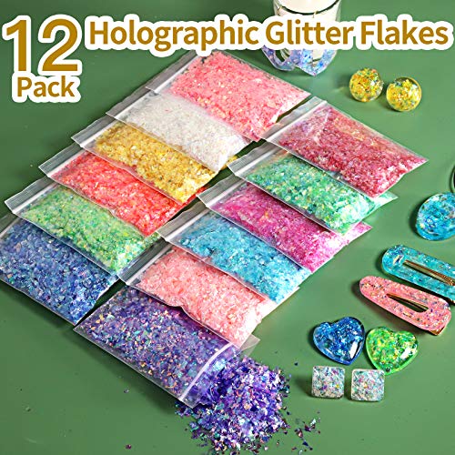 41PCS Resin Supplies Kit, LEOBRO Extra Fine Glitter for Resin, Resin Glitter Flakes Sequins, Foil Flakes, Mixing Stick &Tweezers, Craft Glitter for Resin Crafts, Nail Art, Jewelry Tumbler Making