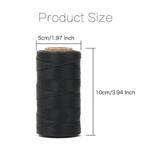 Tenn Well Waxed Thread, 328 Yards 150D 1MM Leather Sewing Waxed Thread with Needles for Leather DIY Project(Black)