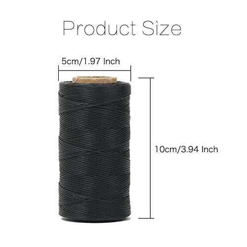 Tenn Well Waxed Thread, 328 Yards 150D 1MM Leather Sewing Waxed Thread with Needles for Leather DIY Project(Black)