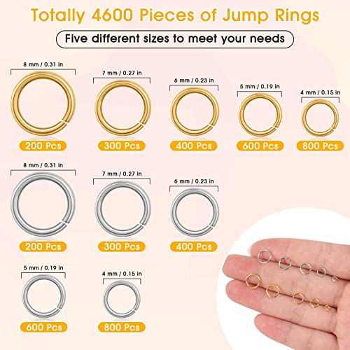 Jump Rings for Jewelry Making, 4600Pcs Silver and Gold Jump Rings with Jump Rings Open/Close Tools for Jewelry Making and Necklace Repair (Assorted Sizes)