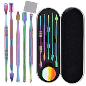 plavision carving tools for wax wood: 7 pcs rainbow stainless steel double-sized sculpting clay tools kits with silicone container for kids wood, wax, jewelry, clay, pottery