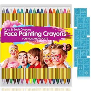 Face Paint Crayons for Kids, 36 Makeup Sticks & 36 Stencils, Professtional Face Painting kit for Halloween or Birthday Party, 6 Fluorescent, 6 Metallic & 24 Classic Colors, Safe for Sensitive Skin