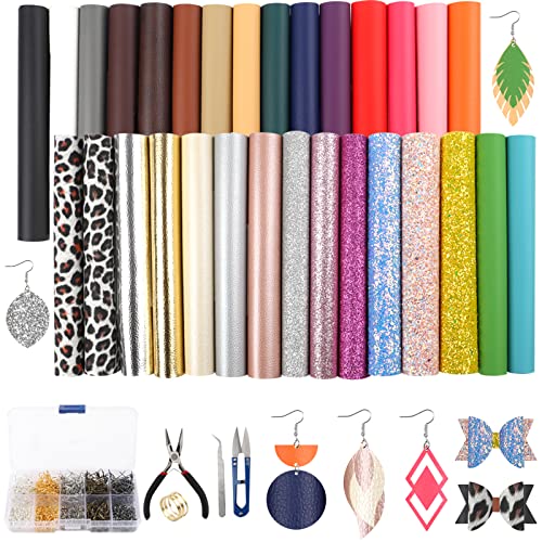 SGHUO 30pcs Leather Earring Making Kit Include 4 Kinds of Faux Leather Sheet and Tools for Earrings Craft Making Supplies