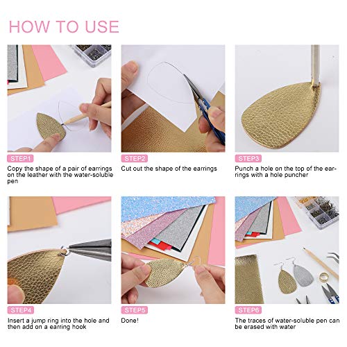 SGHUO 30pcs Leather Earring Making Kit Include 4 Kinds of Faux Leather Sheet and Tools for Earrings Craft Making Supplies