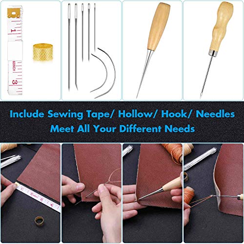 Cridoz 35 Pcs Leather Stitching Pouch Kit with 4mm Prong Sewing Hole Punch, Leather Sewing Tools, Waxed Thread and Large-Eye Stitching Needles for Beginner Leather Sewing Working Crafting Projects