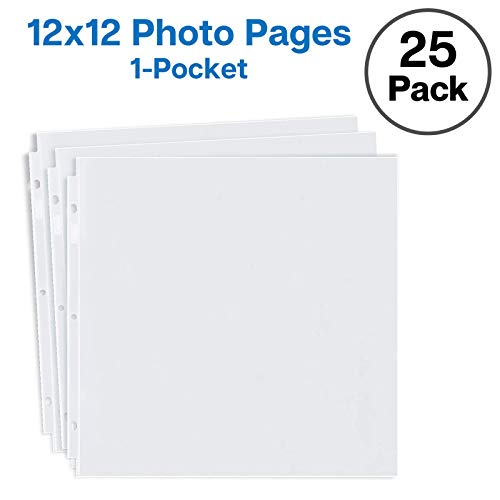 Dunwell Scrapbook Refill Pages 12x12 - (25 Pack) Super Heavyweight, Fits 3 Ring Scrapbooking Binders 12 x 12, Standard 12x12 Photo Album Refill Pages, Sheet Protectors, Paper Inserts Not Included