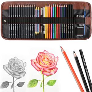 heshengping, sketching pencil set drawing pen charcoal sketch kit cover graphite pencils charcoal pencils watercolor pencils paper erasable pen beginners artist children and adults(39pcs art supplies)