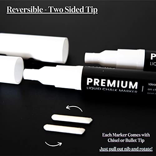 Erasable Liquid Chalk Markers White 2PK - Fine Tip Chalk Marker for Chalkboard - Bright Ink & Easy to Erase - 3mm Reversible Tip for Bullet or Chisel Point - White Bistro Chalk Markers for Blackboard