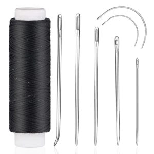 ftyiwu waxed thread 32 yards (black), leather sewing waxed thread with hand sewing needles, leather sewing thread set for home upholstery carpet leather canvas repair and sewing