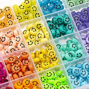 480 Pcs 14 Colors Acrylic Smiley Face Beads for Jewelry Bracelet Earring Necklace Craft Mobile Phone Pendant Making Kit (Multicolor)