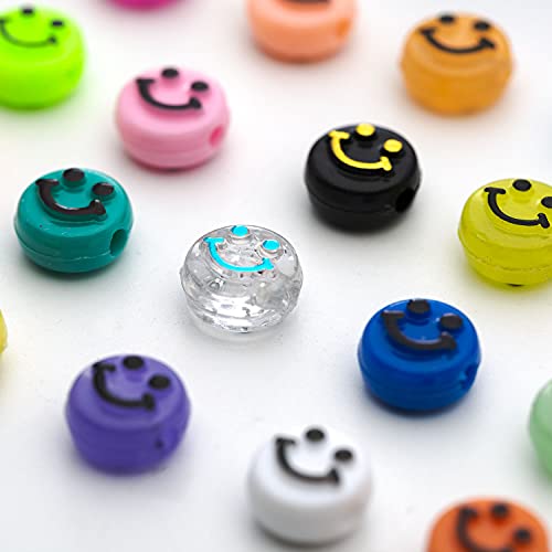 480 Pcs 14 Colors Acrylic Smiley Face Beads for Jewelry Bracelet Earring Necklace Craft Mobile Phone Pendant Making Kit (Multicolor)