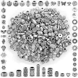 350 pcs silver spacer beads for jewelry making, mixed jewelry spacer beads bulk random styles metal beads for bracelets, necklace, earring jewelry making