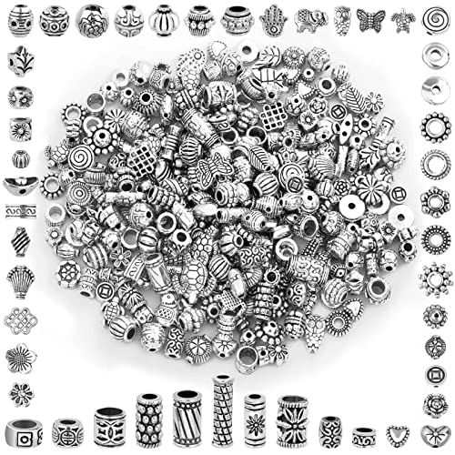 350 Pcs Silver Spacer Beads for Jewelry Making, Mixed Jewelry Spacer Beads Bulk Random Styles Metal Beads for Bracelets, Necklace, Earring Jewelry Making