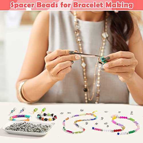 350 Pcs Silver Spacer Beads for Jewelry Making, Mixed Jewelry Spacer Beads Bulk Random Styles Metal Beads for Bracelets, Necklace, Earring Jewelry Making