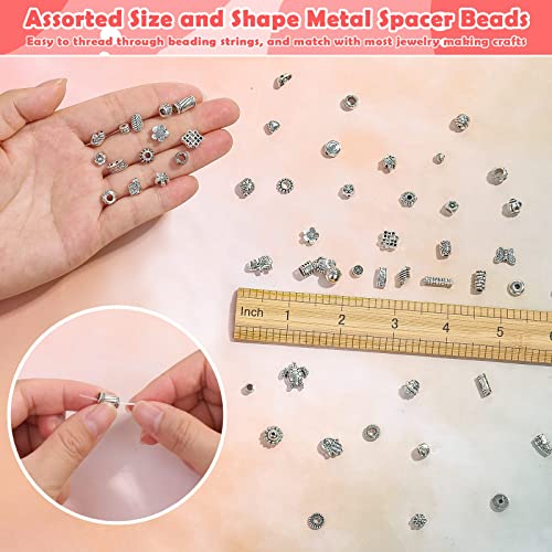 350 Pcs Silver Spacer Beads for Jewelry Making, Mixed Jewelry Spacer Beads Bulk Random Styles Metal Beads for Bracelets, Necklace, Earring Jewelry Making